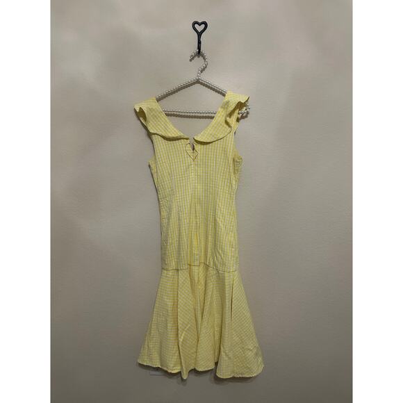 Jonathan Simkhai Dress Yellow Gingham Size 8 Midi Ruffle Picnic Preppy Whimsical - Picture 11 of 11